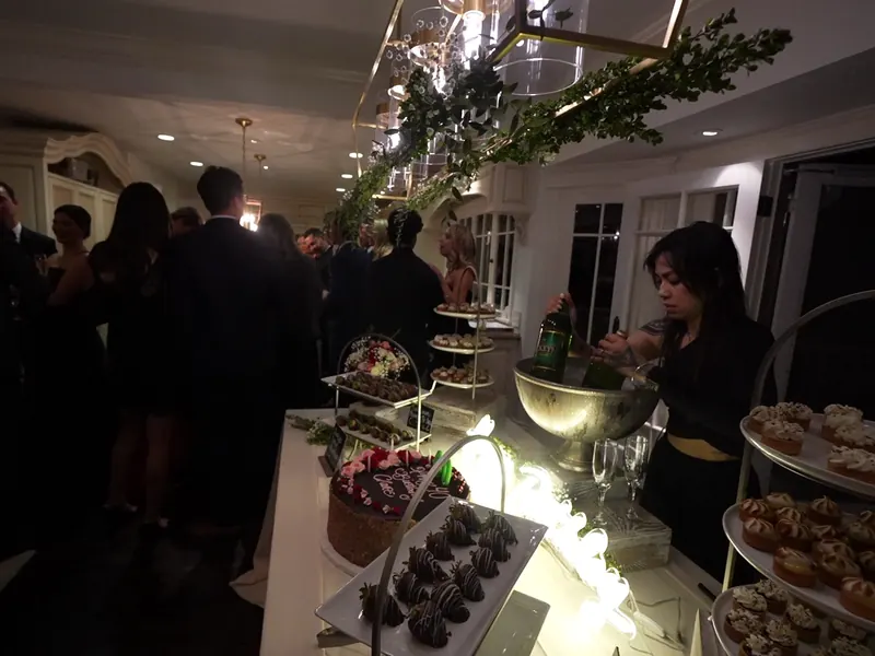 Appetizer station arranged for guests at an evening campus reception